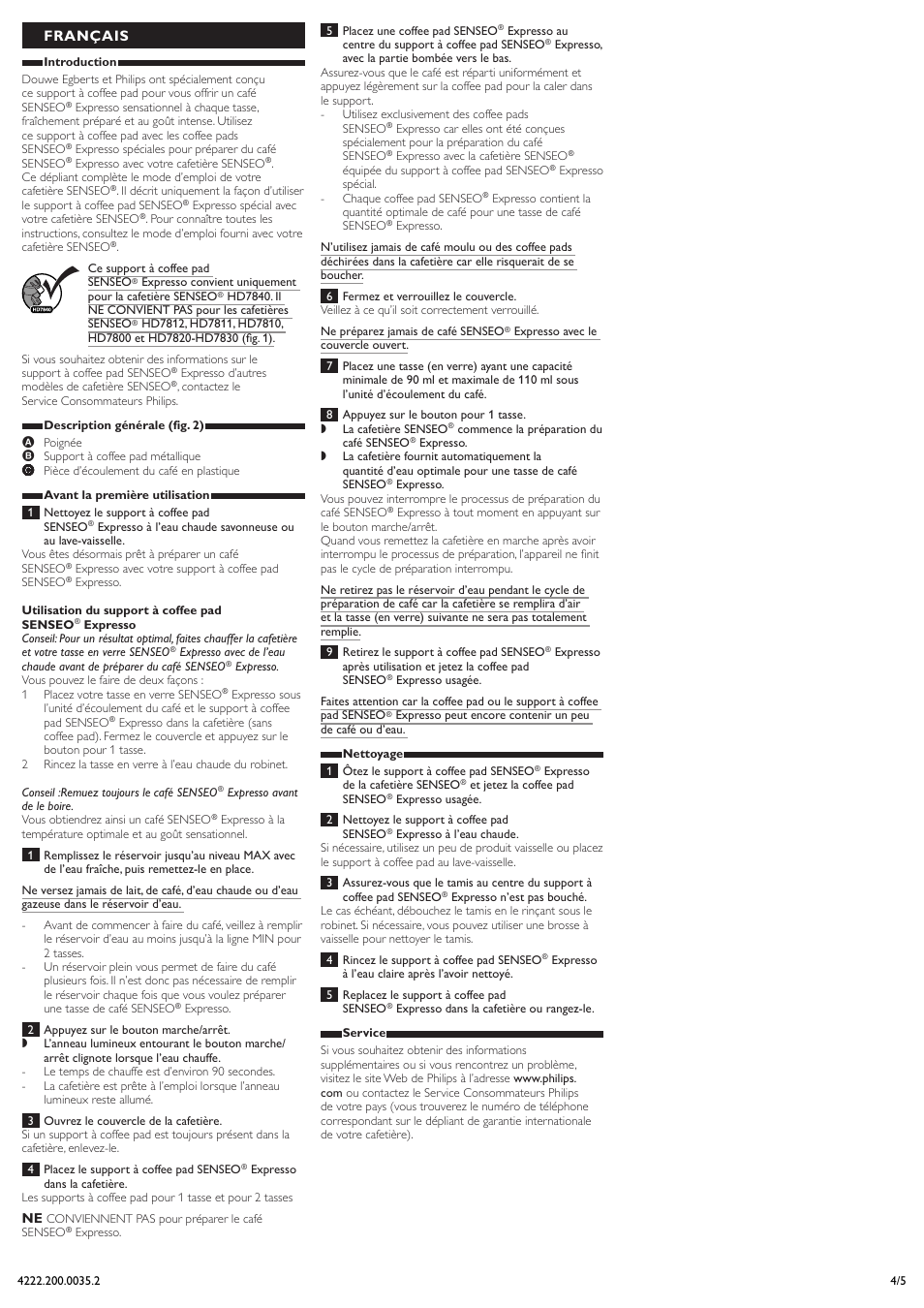 Français | Philips SENSEO® Espresso-Padhalter User Manual | Page 4 / 5