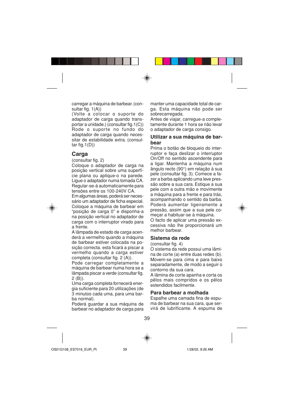 Carga | Panasonic ES 7016 User Manual | Page 39 / 80