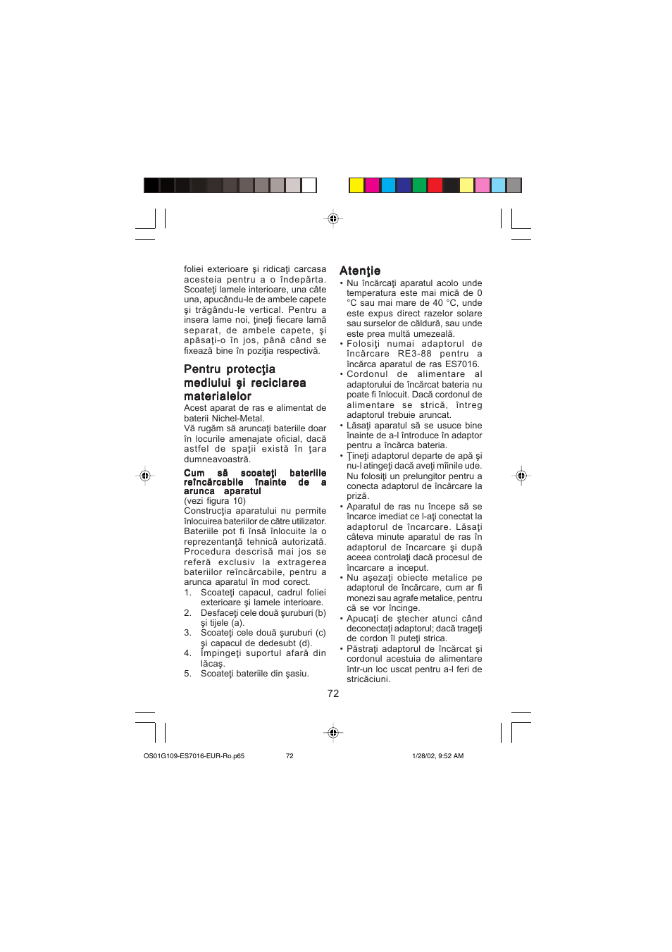 Panasonic ES 7016 User Manual | Page 72 / 80