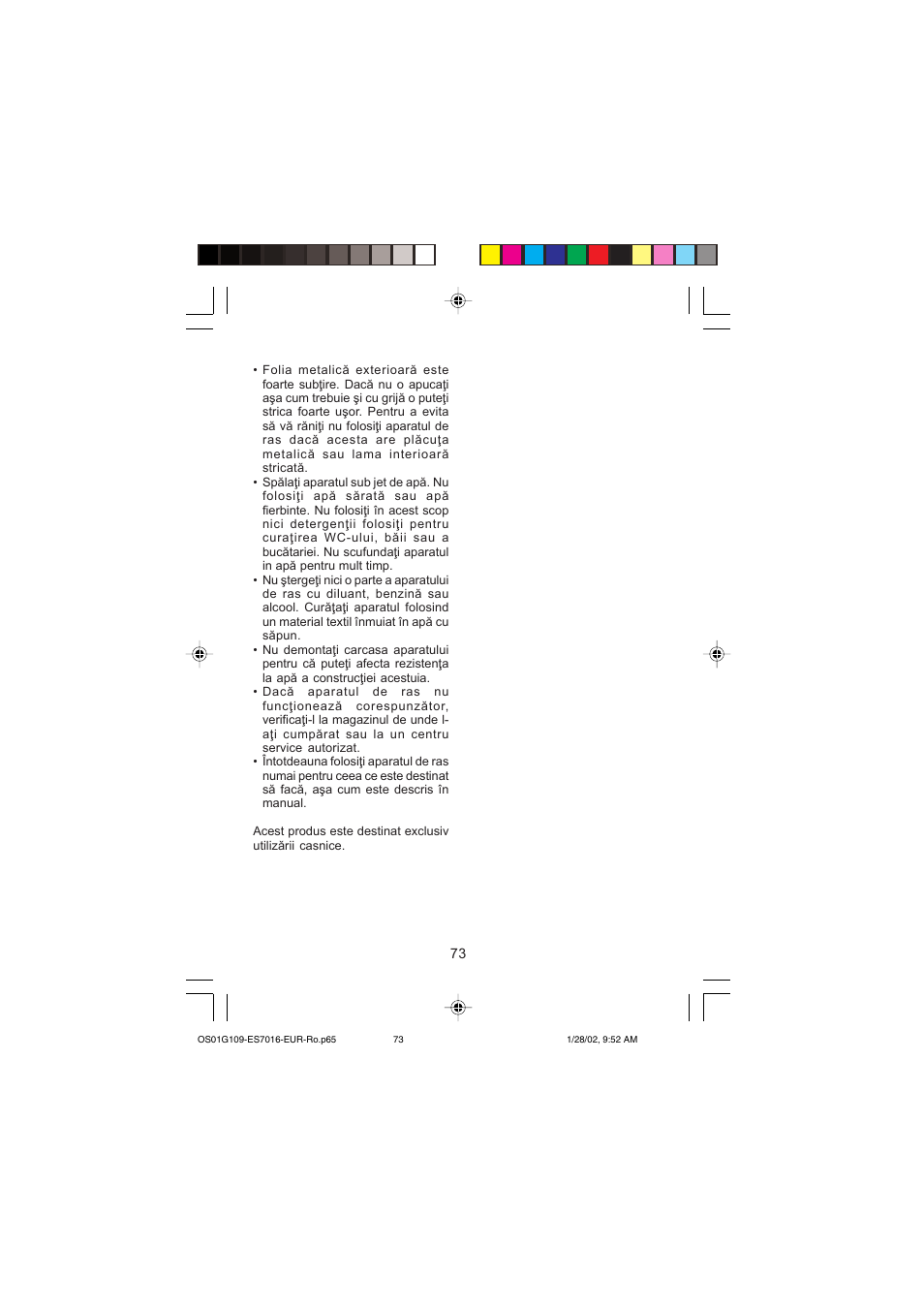Panasonic ES 7016 User Manual | Page 73 / 80
