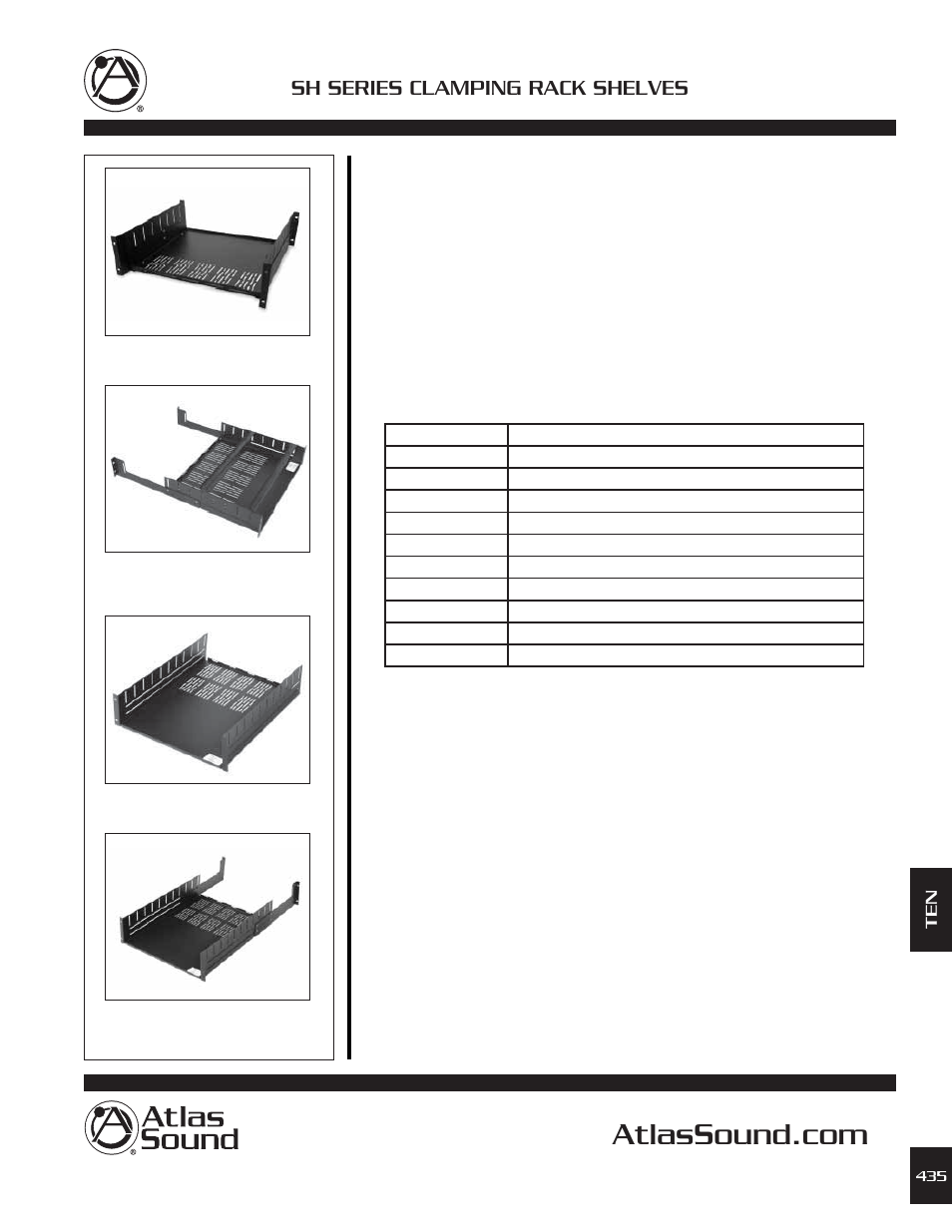 Atlas Sound Clamping Rack Shelves SH Series User Manual | 1 page