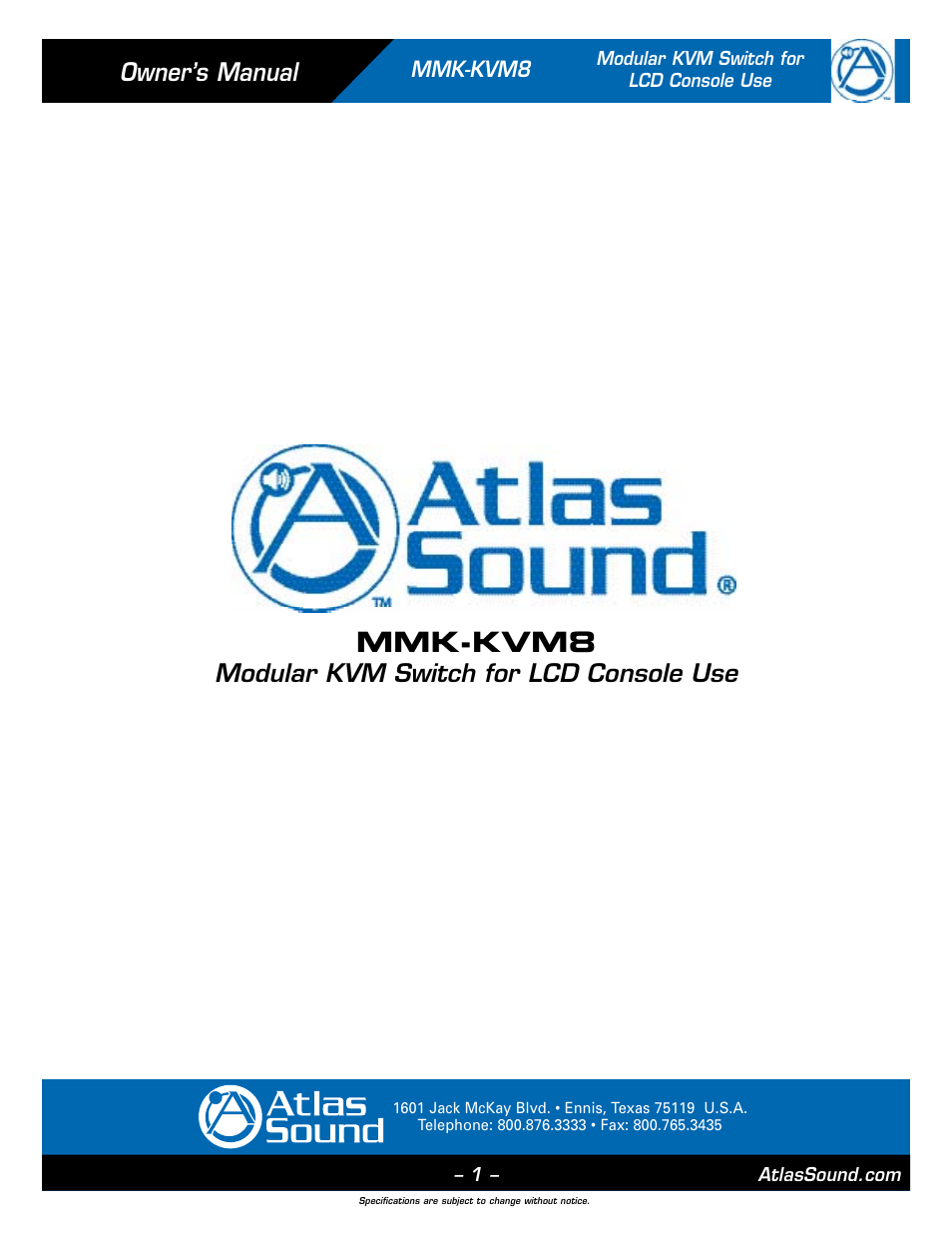 Atlas Sound MMK-KVM8 User Manual | 24 pages