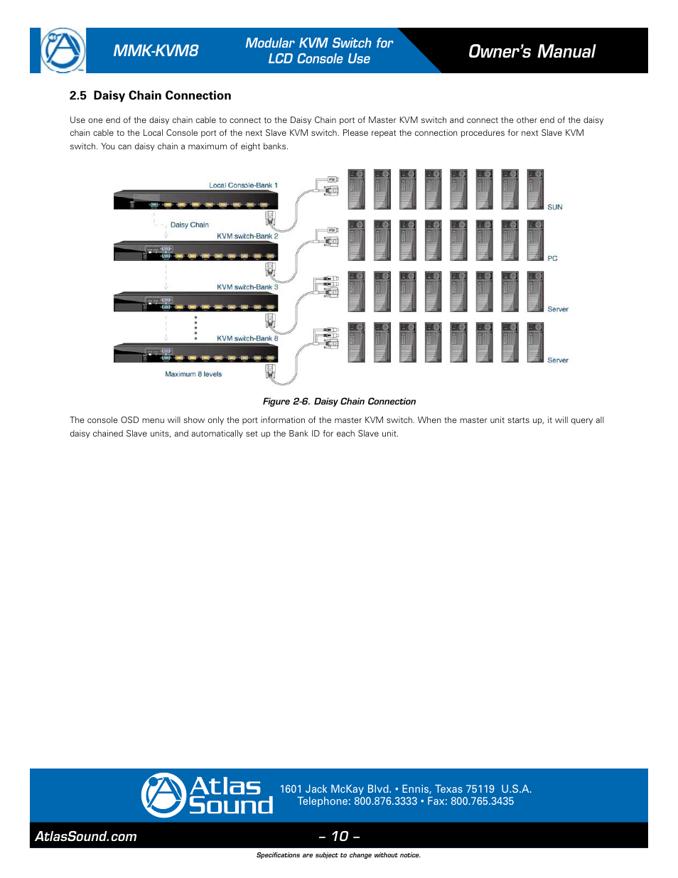 Owner’s manual, Mmk-kvm8 | Atlas Sound MMK-KVM8 User Manual | Page 10 / 24