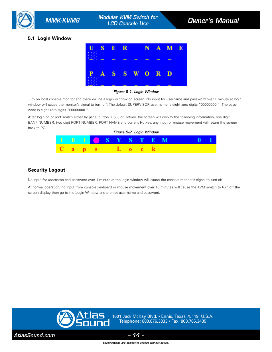 Owner’s manual, Mmk-kvm8 | Atlas Sound MMK-KVM8 User Manual | Page 14 / 24