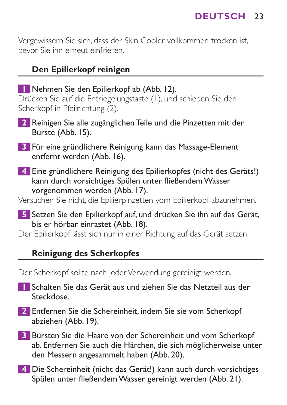 Philips Satinelle Ice Epilierer User Manual | Page 23 / 100