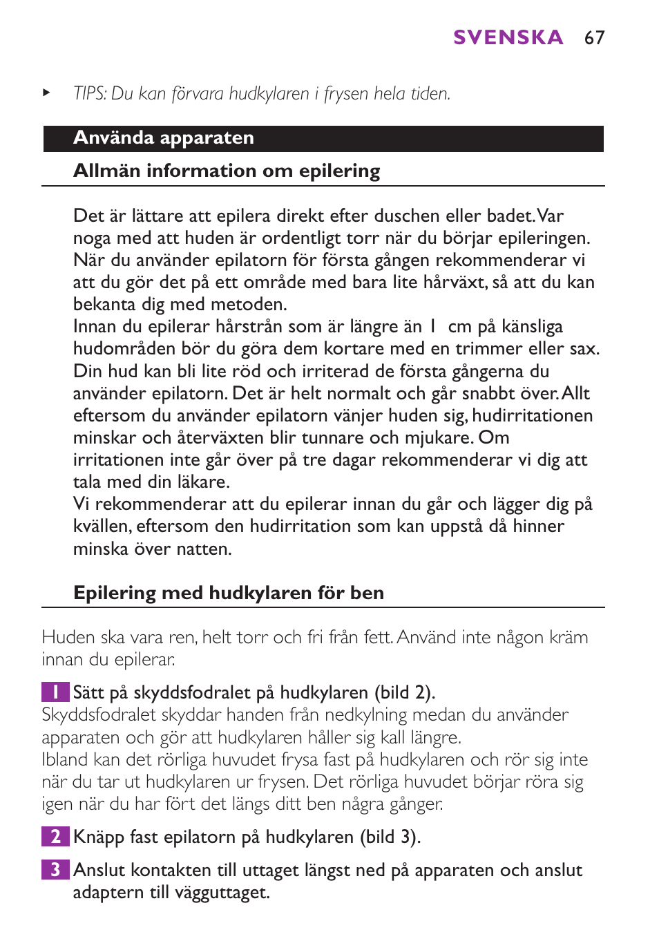 Philips Satinelle Ice Epilierer User Manual | Page 67 / 100