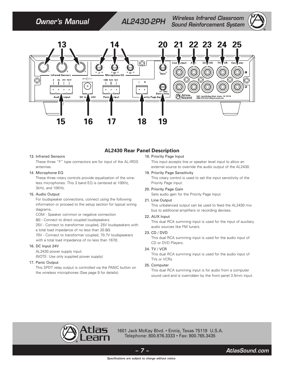 Atlas Sound AL2430-2PH User Manual | Page 7 / 12