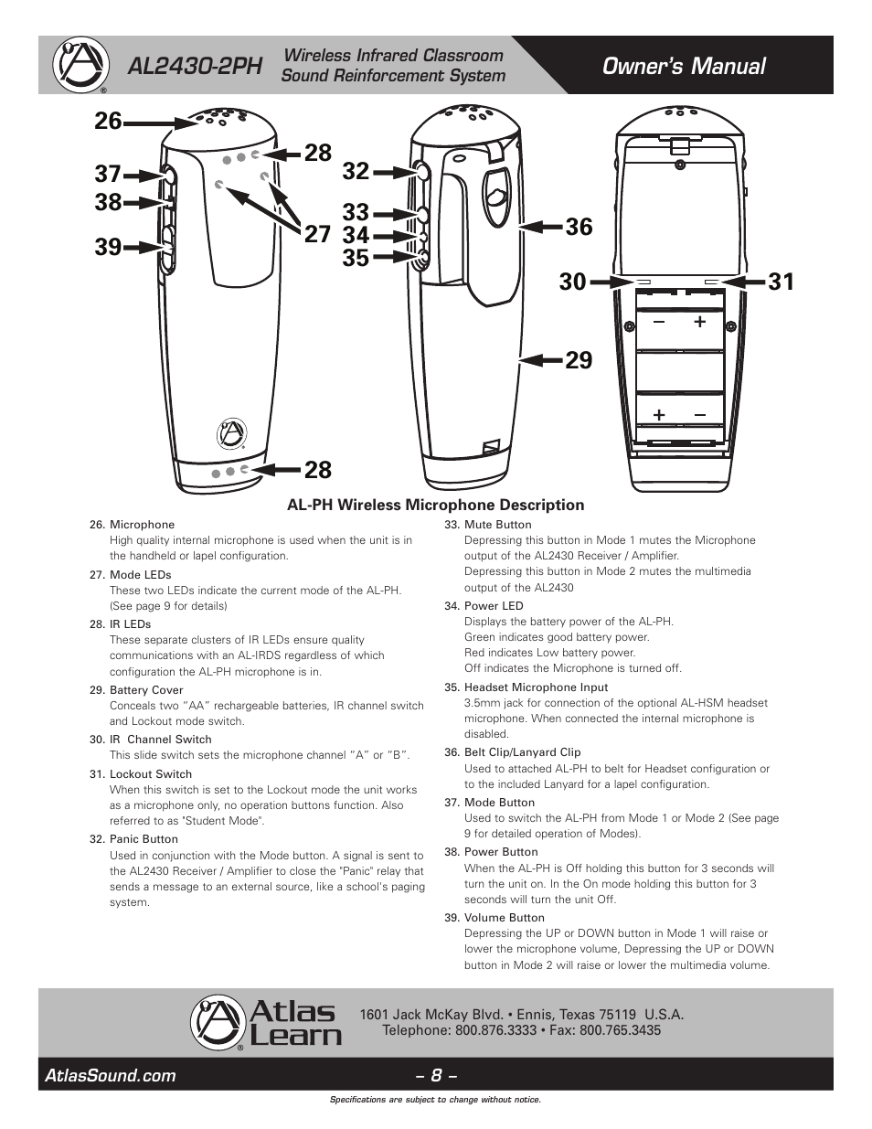 Atlas Sound AL2430-2PH User Manual | Page 8 / 12