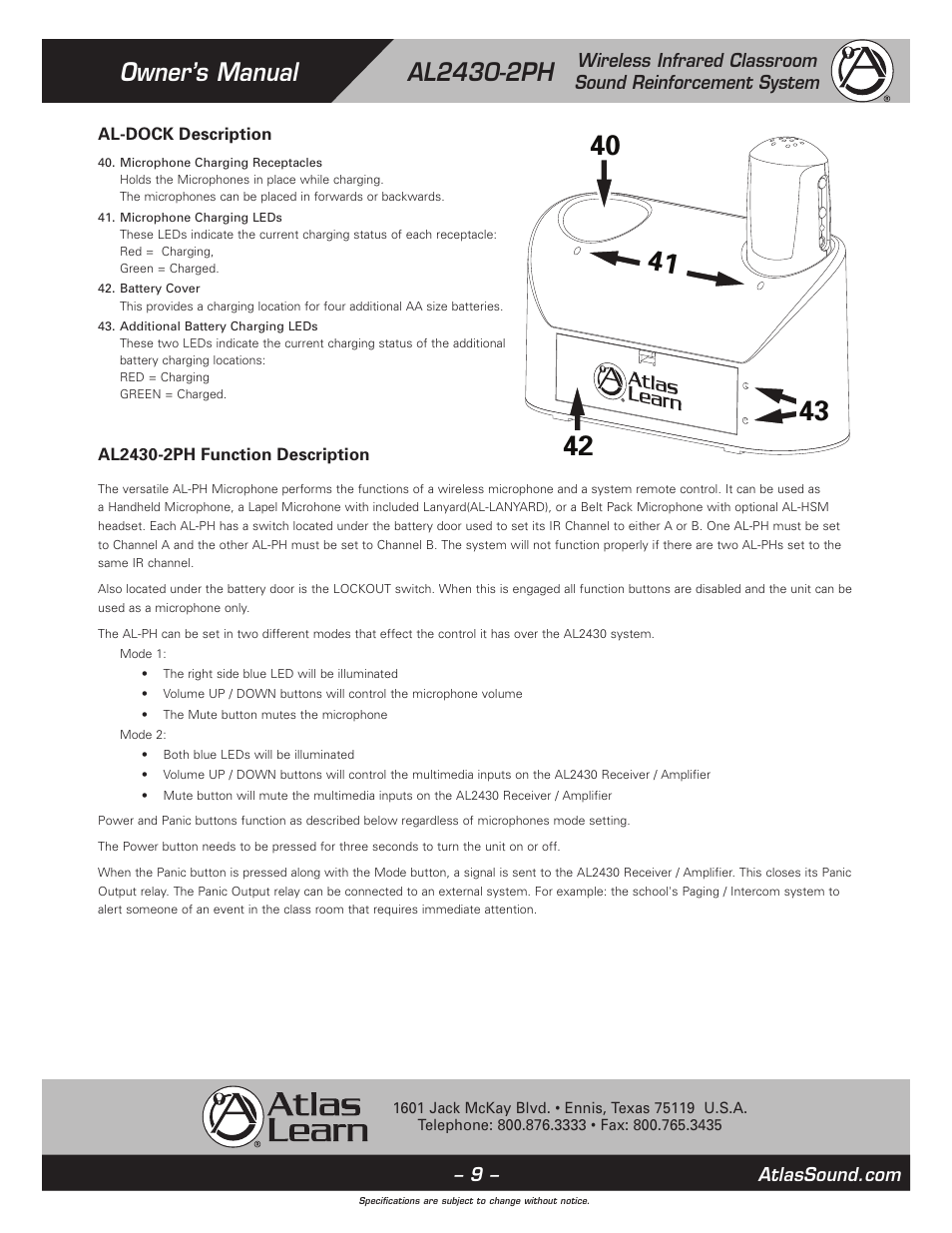 Atlas Sound AL2430-2PH User Manual | Page 9 / 12