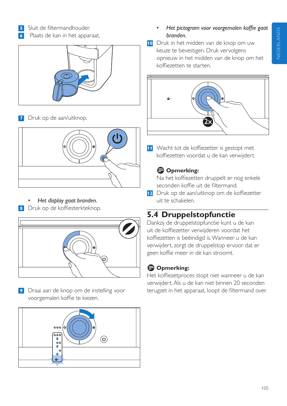 4 druppelstopfunctie | Philips Grind & Brew Kaffeemaschine User Manual | Page 105 / 172