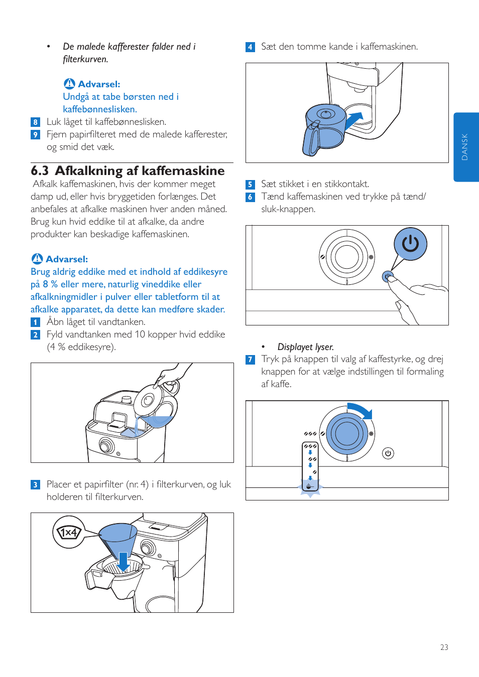 3 afkalkning af kaffemaskine | Philips Grind & Brew Kaffeemaschine User Manual | Page 23 / 172