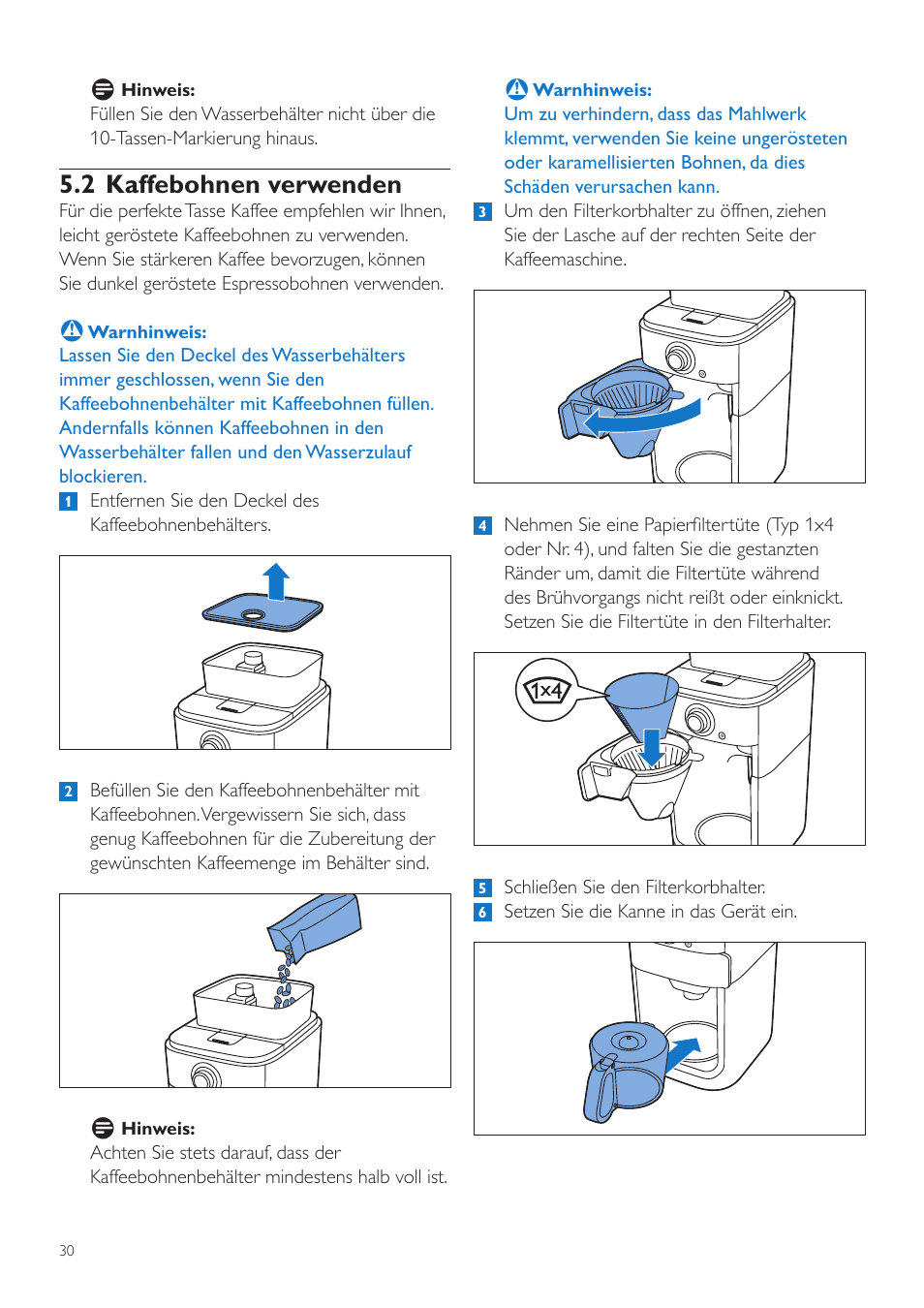 2 kaffebohnen verwenden | Philips Grind & Brew Kaffeemaschine User Manual | Page 30 / 172