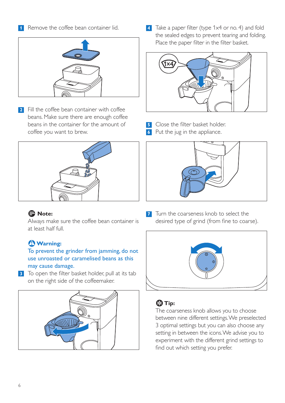 Philips Grind & Brew Kaffeemaschine User Manual | Page 6 / 172