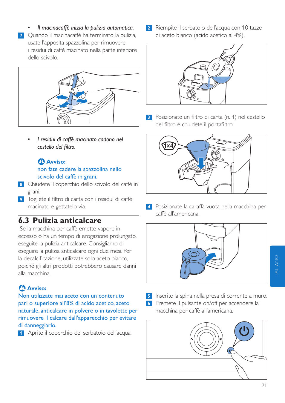 3 pulizia anticalcare | Philips Grind & Brew Kaffeemaschine User Manual | Page 71 / 172