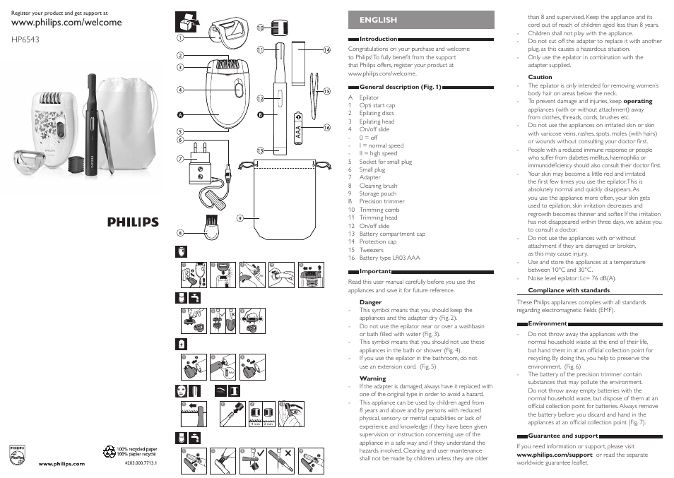 Philips Epilierer Präzisionstrimmer Pinzette User Manual | 8 pages