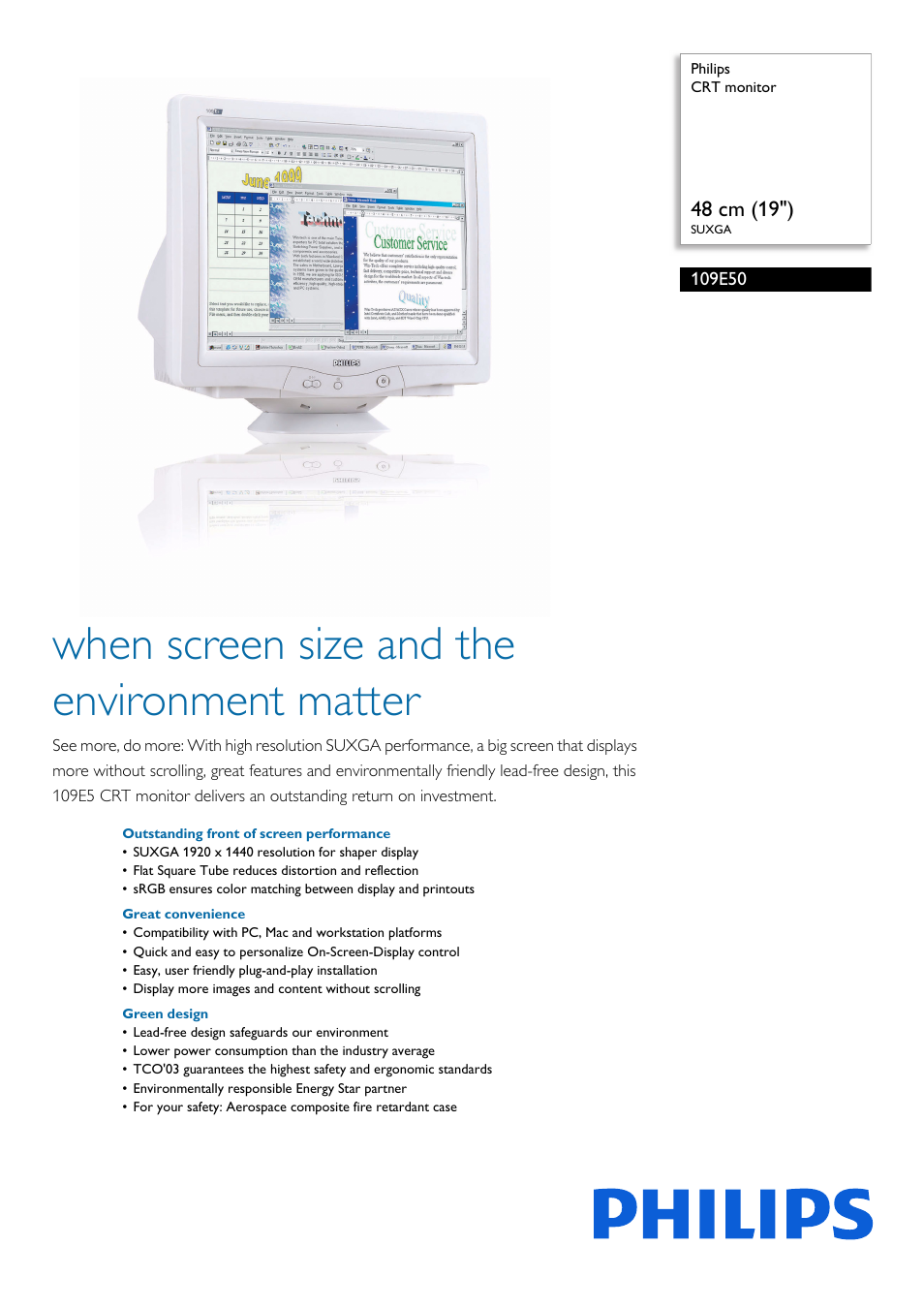 Philips 109E50 User Manual | 2 pages