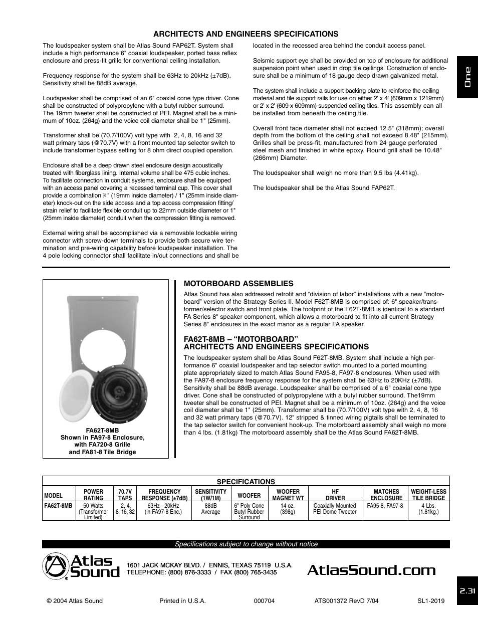 Atlas Sound FA62T-8MB User Manual | Page 3 / 3