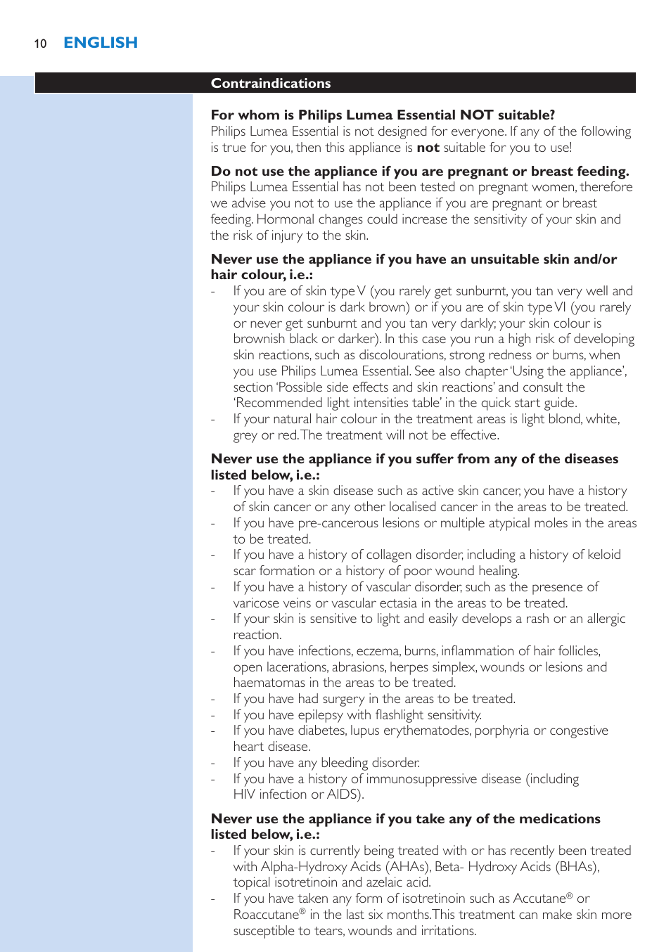 Philips Lumea Essential IPL Haarentfernungssystem User Manual | Page 10 / 134