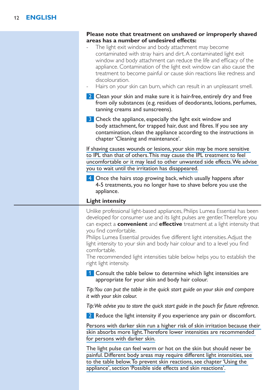 Philips Lumea Essential IPL Haarentfernungssystem User Manual | Page 12 / 134