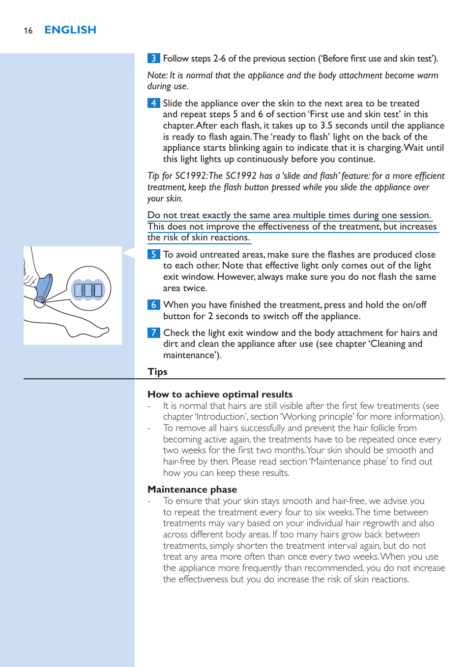 Philips Lumea Essential IPL Haarentfernungssystem User Manual | Page 16 / 134