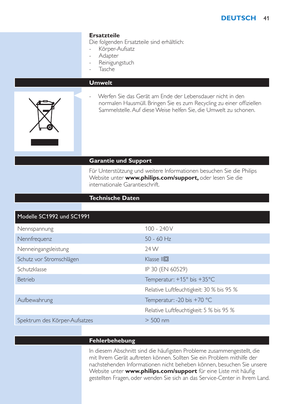 Philips Lumea Essential IPL Haarentfernungssystem User Manual | Page 41 / 134