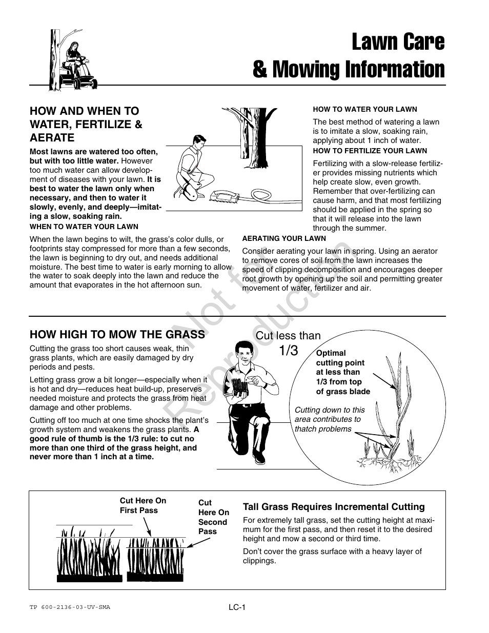 Not for reproduction, Lawn care & mowing information | Axion ZT2142 User Manual | Page 46 / 48