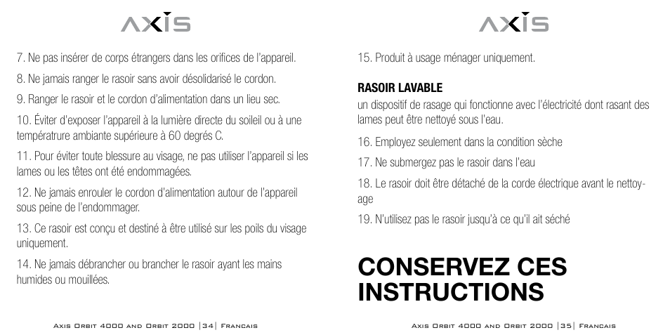 Conservez ces instructions | Bodyline Products International AXIS ORBIT AX-2320 User Manual | Page 18 / 47