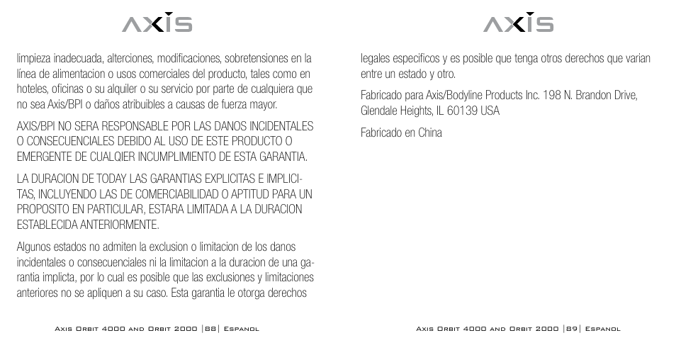 Bodyline Products International AXIS ORBIT AX-2320 User Manual | Page 45 / 47