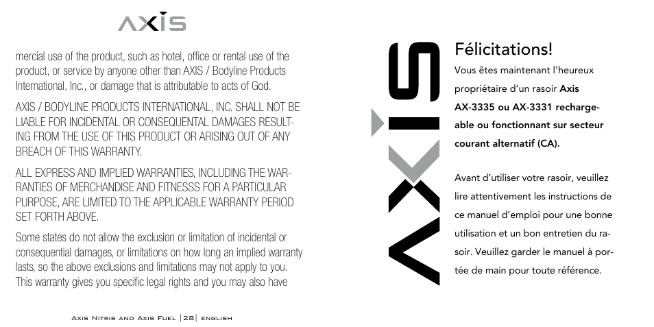 Félicitations | Axis AX-333 User Manual | Page 15 / 47