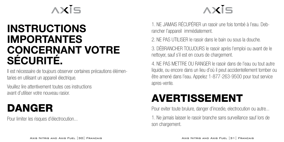 Instructions importantes concernant votre sécurité, Danger, Avertissement | Axis AX-333 User Manual | Page 16 / 47