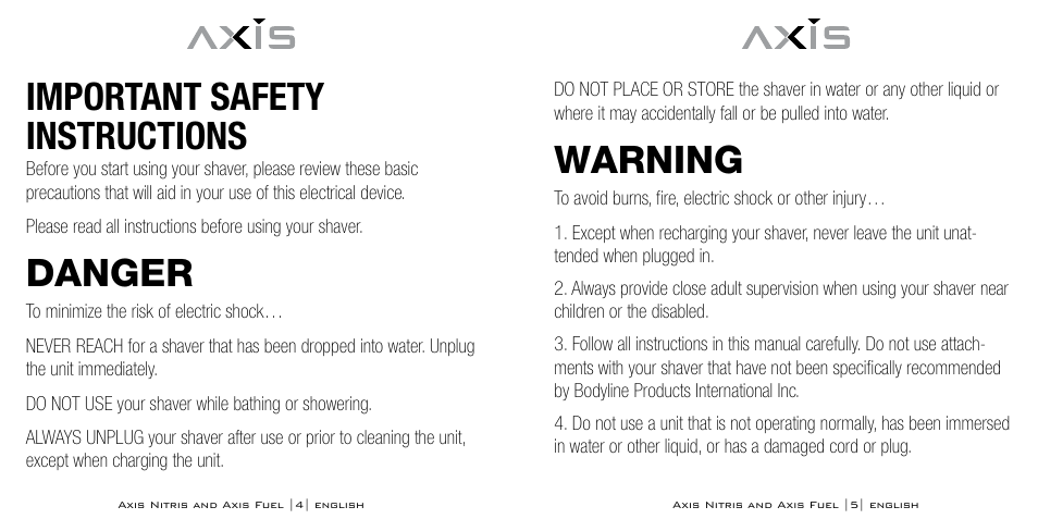 Important safety instructions, Danger, Warning | Axis AX-333 User Manual | Page 3 / 47