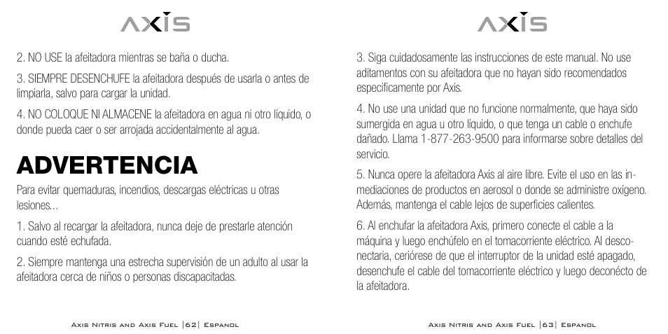 Advertencia | Axis AX-333 User Manual | Page 32 / 47