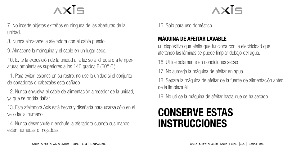 Conserve estas instrucciones | Axis AX-333 User Manual | Page 33 / 47