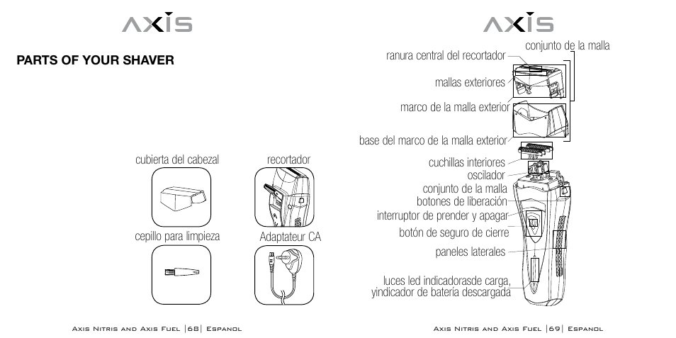 Parts of your shaver cubierta del cabezal, Adaptateur ca cepillo para limpieza, Recortador | Axis AX-333 User Manual | Page 35 / 47