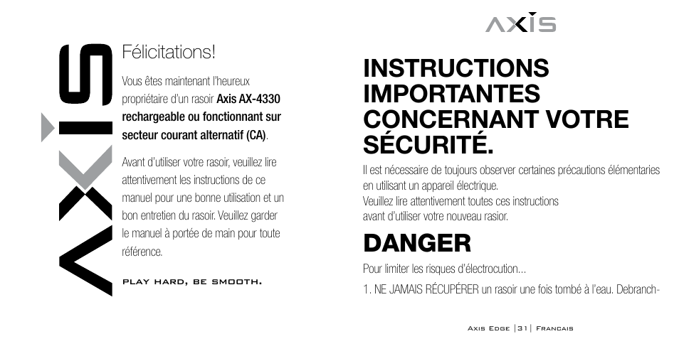 Instructions importantes concernant votre sécurité, Danger | Bodyline Products International AX-4330 User Manual | Page 16 / 47