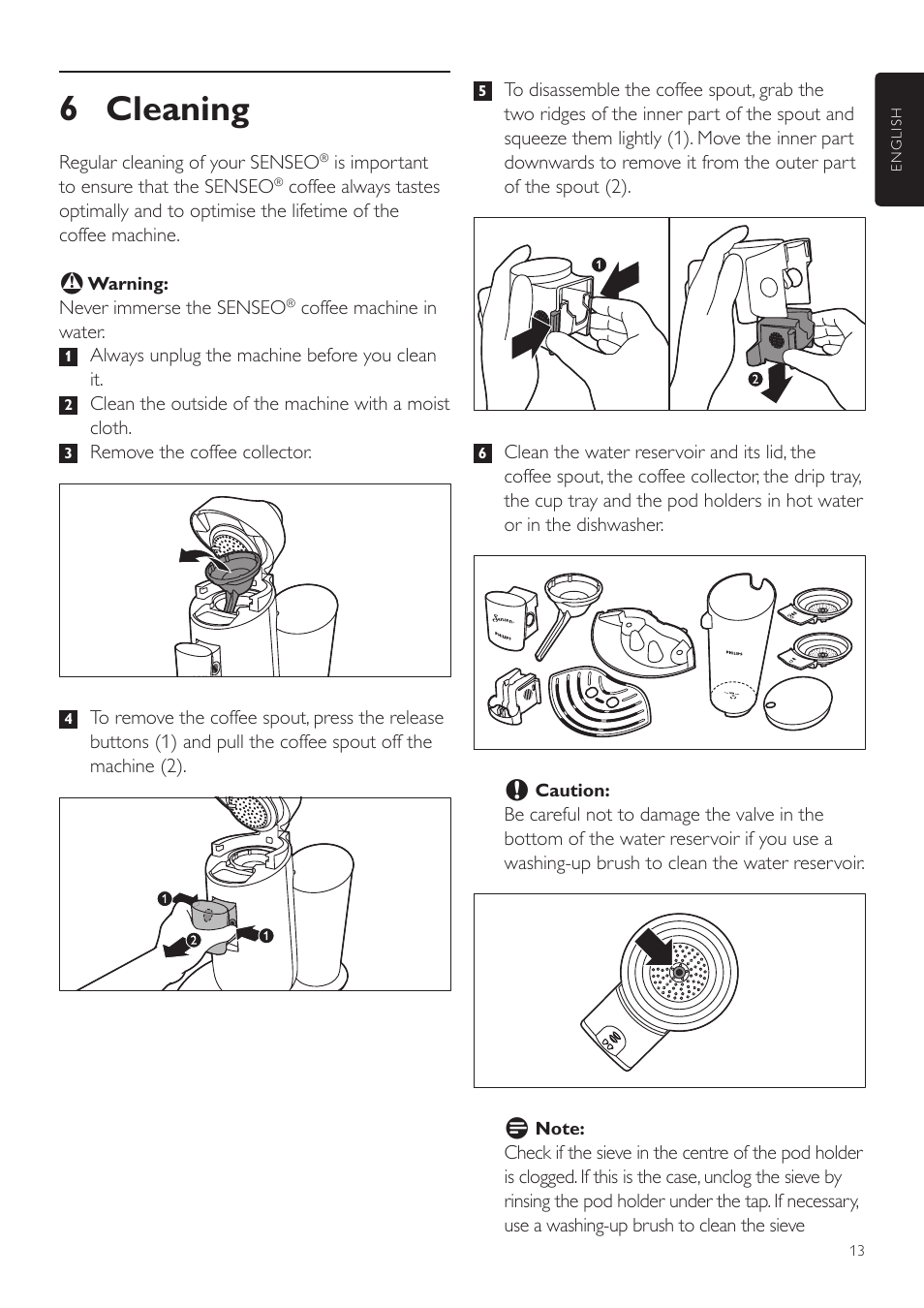 6 cleaning | Philips SENSEO® Twist Kaffeepadmaschine User Manual | Page 13 / 110