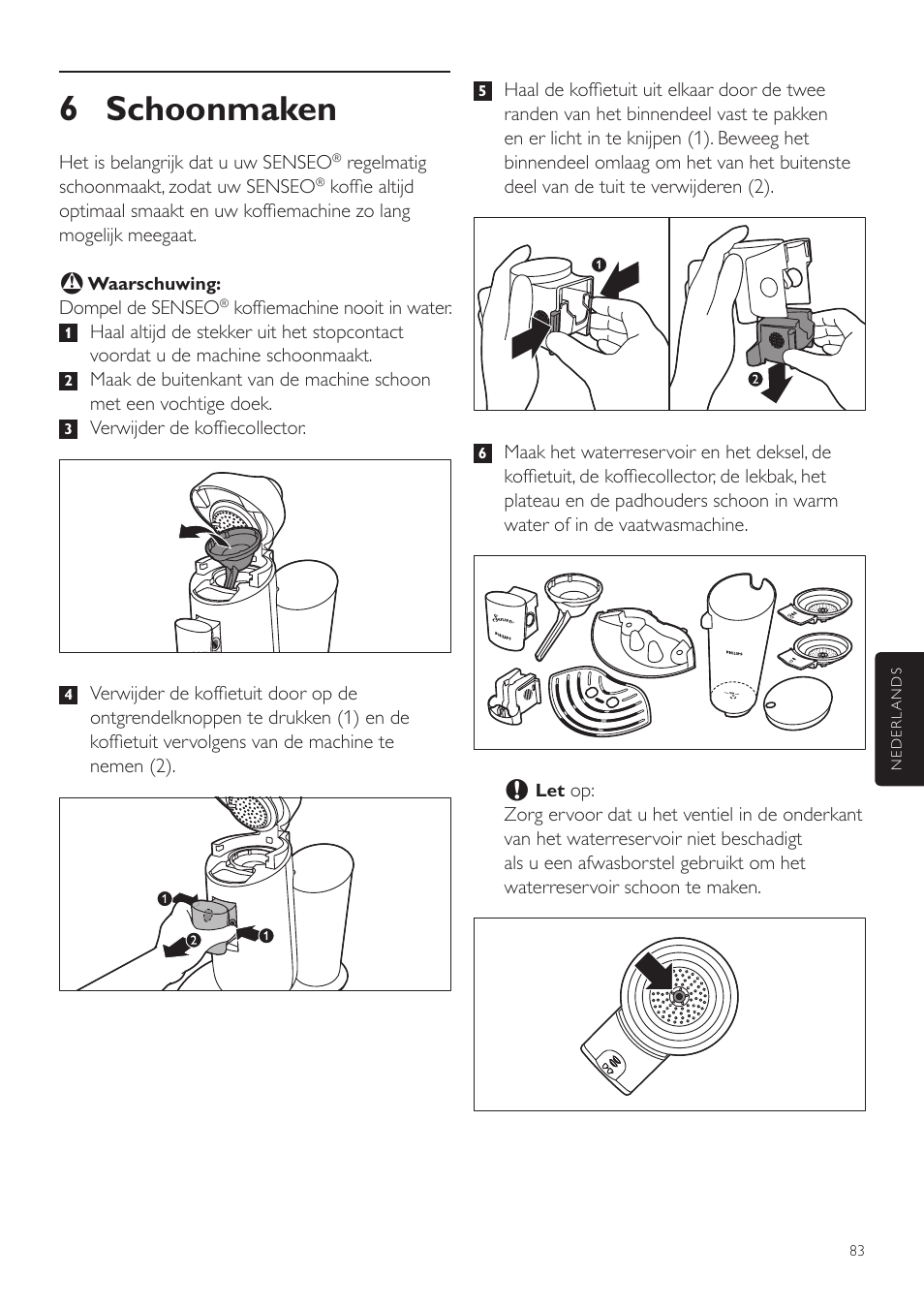 6 schoonmaken | Philips SENSEO® Twist Kaffeepadmaschine User Manual | Page 83 / 110