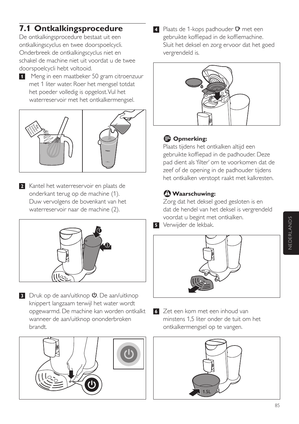 1 ontkalkingsprocedure | Philips SENSEO® Twist Kaffeepadmaschine User Manual | Page 85 / 110