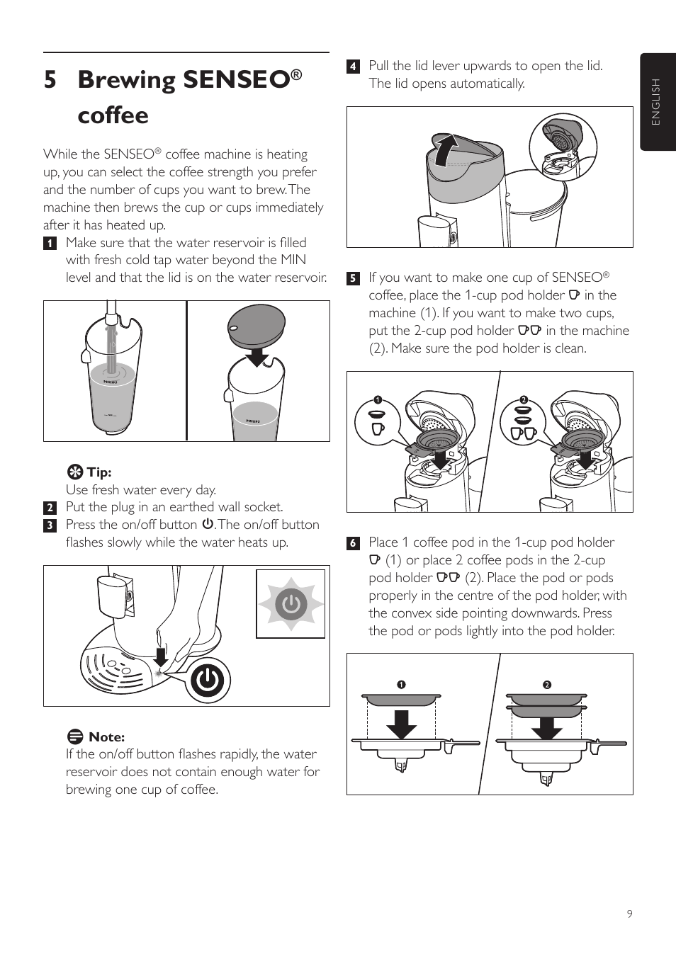 5 brewing senseo, Coffee | Philips SENSEO® Twist Kaffeepadmaschine User Manual | Page 9 / 110