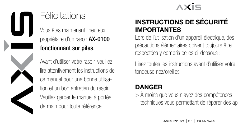 Félicitations | Bodyline Products International POINT AX-0100 User Manual | Page 11 / 31