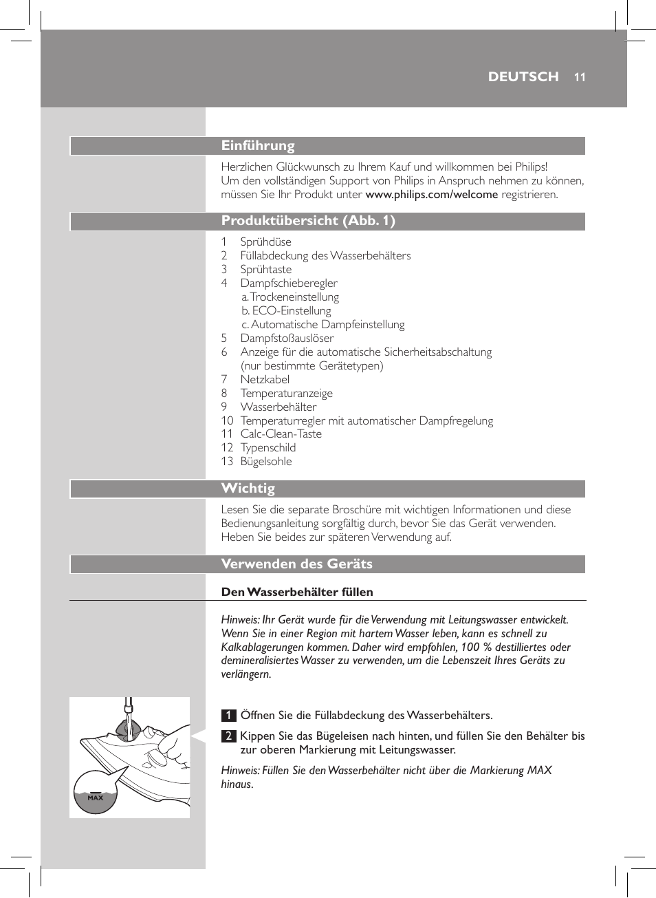 Philips Azur Performer Dampfbügeleisen User Manual | Page 9 / 26