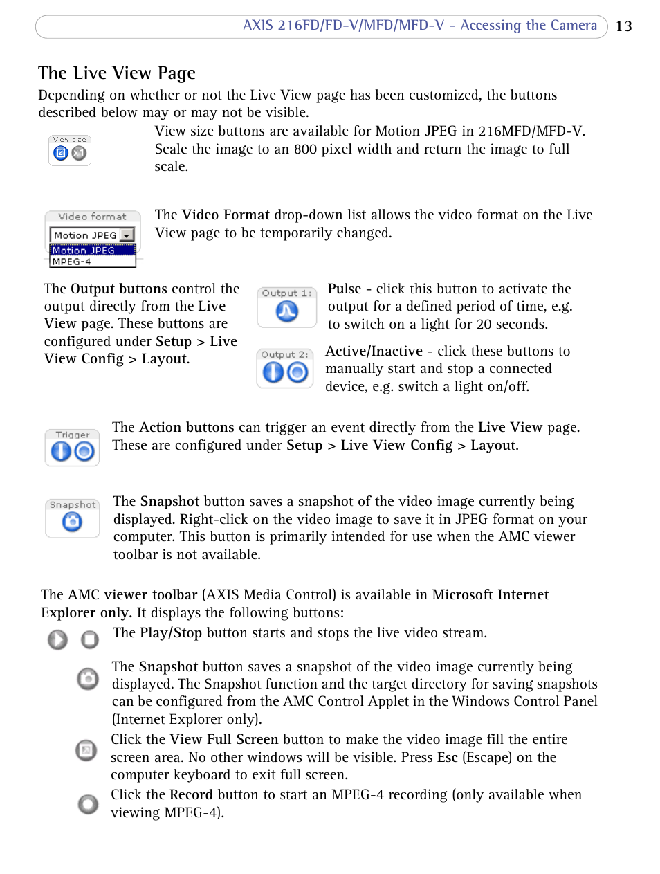 The live view page | Bodyline Products International 216FD-V User Manual | Page 13 / 69