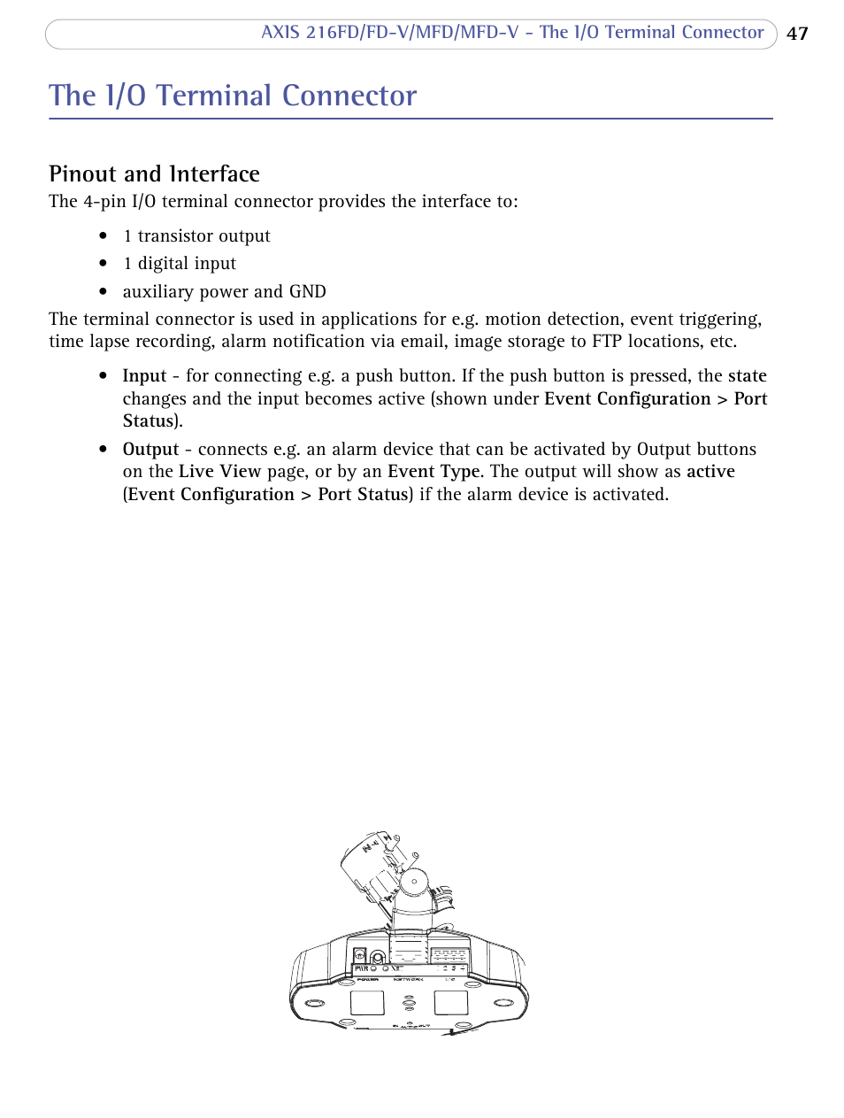 The i/o terminal connector, Pinout and interface | Bodyline Products International 216FD-V User Manual | Page 47 / 69