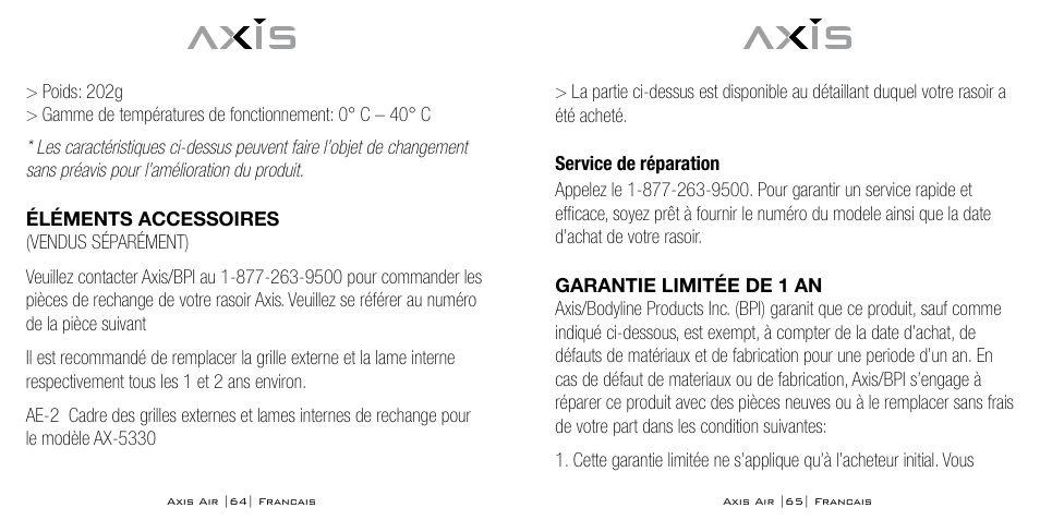 Bodyline Products International AXIS AIR SHAVER AX-5330 User Manual | Page 33 / 53