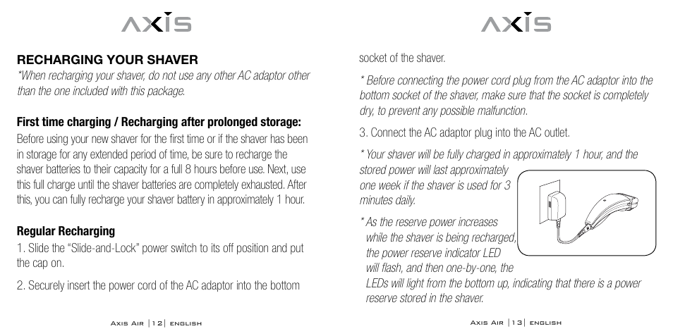 Bodyline Products International AXIS AIR SHAVER AX-5330 User Manual | Page 7 / 53