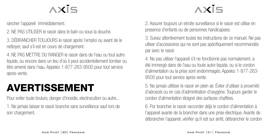 Avertissement | Axis AX-1330 User Manual | Page 16 / 45