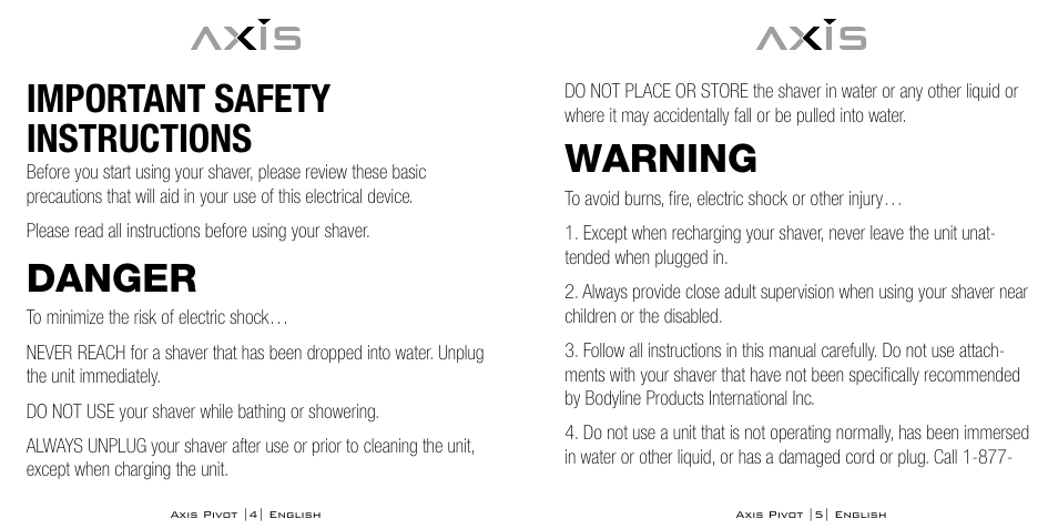 Important safety instructions, Danger, Warning | Axis AX-1330 User Manual | Page 3 / 45