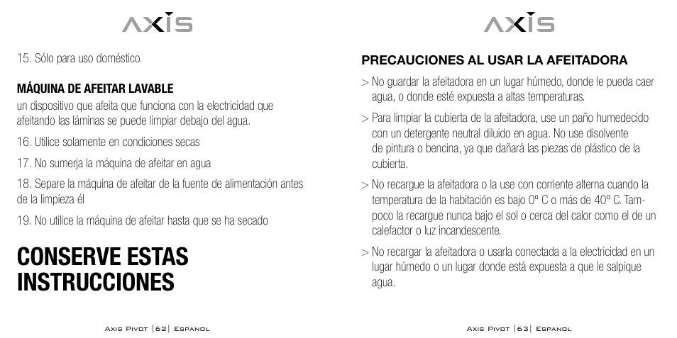 Conserve estas instrucciones | Axis AX-1330 User Manual | Page 32 / 45