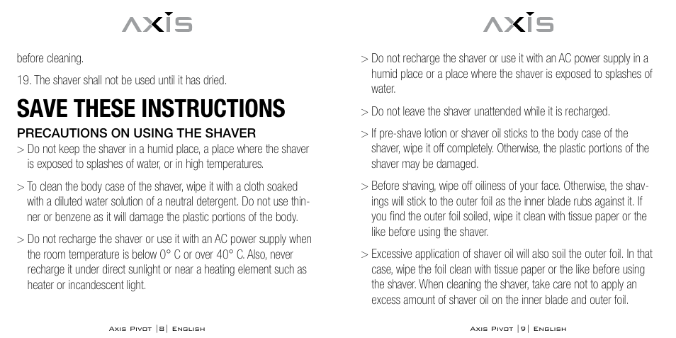 Save these instructions | Axis AX-1330 User Manual | Page 5 / 45