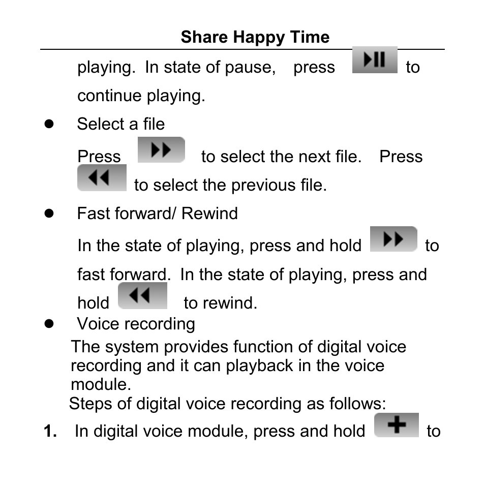 Select a file, Fast forward/ rewind, Voice recording | Aigo F029 User Manual | Page 40 / 63